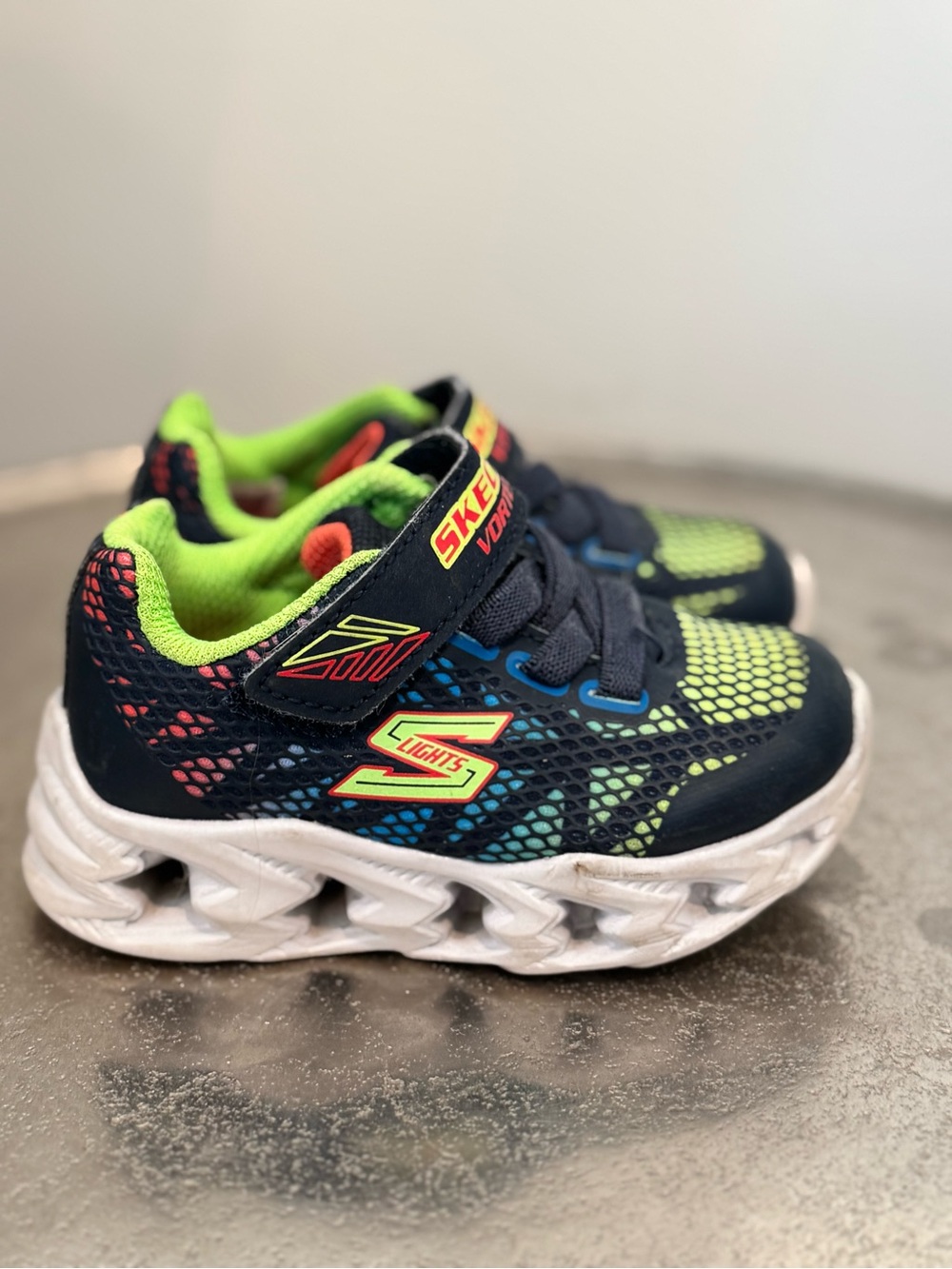 Skechers Kids Navy and Neon Green Light-Up Sneakers